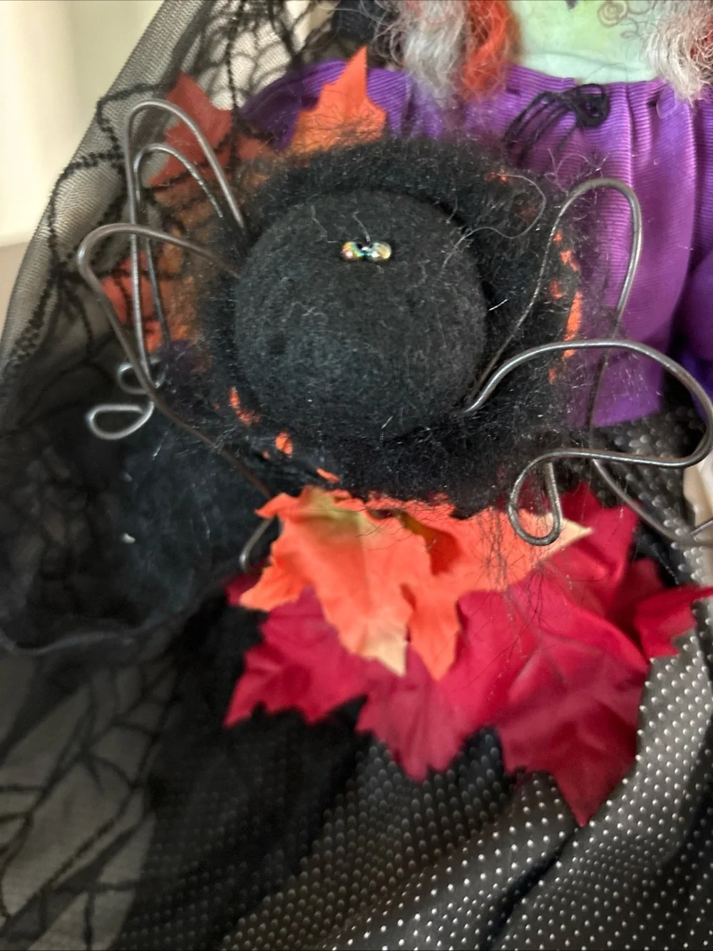 Adorable Large Green Witch Shelf Sitter With Pet Spider.  Hanade